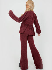 Melange Knit Peplum Top & Trouser Co-ord