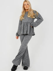 Melange Knit Peplum Top & Trouser Co-ord