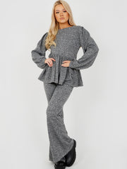 Melange Knit Peplum Top & Trouser Co-ord