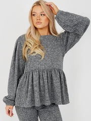 Melange Knit Peplum Top & Trouser Co-ord