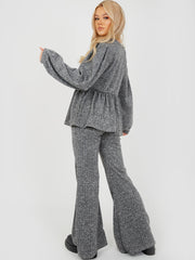 Melange Knit Peplum Top & Trouser Co-ord