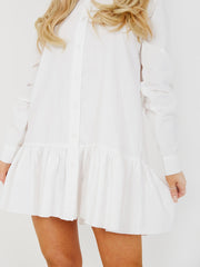 Frill Hem Buttoned Shirt Dress