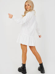 Frill Hem Buttoned Shirt Dress