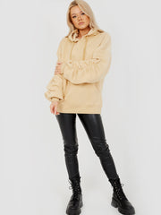 Ruched Sleeves Fleeced Hoodie