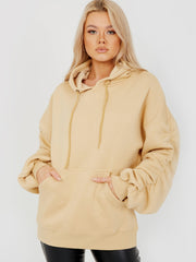 Ruched Sleeves Fleeced Hoodie