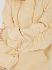 Ruched Sleeves Fleeced Hoodie