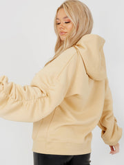 Ruched Sleeves Fleeced Hoodie