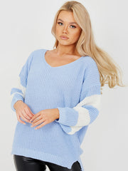 Contrast Stripe Sleeve Knitted Jumper