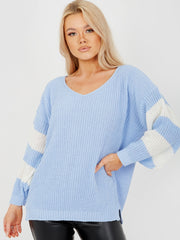 Contrast Stripe Sleeve Knitted Jumper