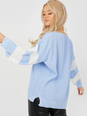 Contrast Stripe Sleeve Knitted Jumper