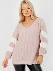 Contrast Stripe Sleeve Knitted Jumper
