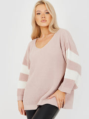 Contrast Stripe Sleeve Knitted Jumper