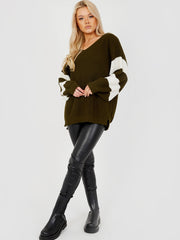 Contrast Stripe Sleeve Knitted Jumper