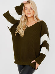 Contrast Stripe Sleeve Knitted Jumper