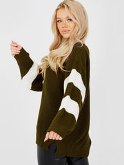 Contrast Stripe Sleeve Knitted Jumper
