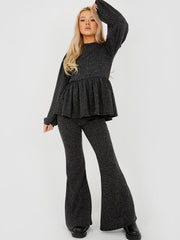 Melange Knit Peplum Top & Trouser Co-ord