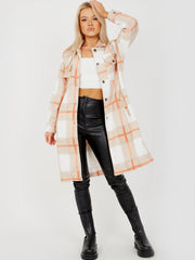 Longline Thick Colour Block Checked Shirt Jacket Shacket