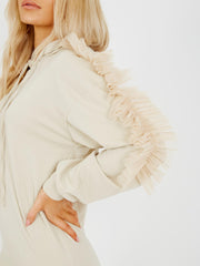 Mesh Frill Sleeve Hoodie Jumper Dress