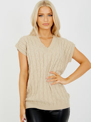 Cable Knit V-Neck Sleeveless Jumper