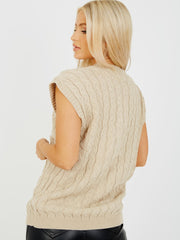 Cable Knit V-Neck Sleeveless Jumper
