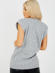 Cable Knit V-Neck Sleeveless Jumper