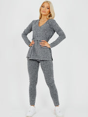 Melange gebreide geribbelde riemtop & broekcodering