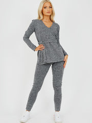 Melange gebreide geribbelde riemtop & broekcodering