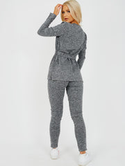 Melange gebreide geribbelde riemtop & broekcodering