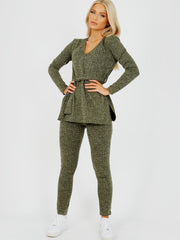 Melange gebreide geribbelde riemtop & broekcodering