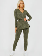 Melange gebreide geribbelde riemtop & broekcodering