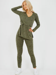 Melange gebreide geribbelde riemtop & broekcodering