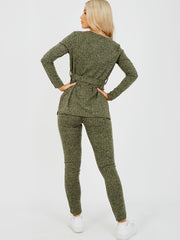 Melange gebreide geribbelde riemtop & broekcodering