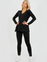 Melange gebreide geribbelde riemtop & broekcodering