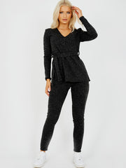 Melange gebreide geribbelde riemtop & broekcodering