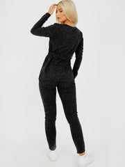 Melange gebreide geribbelde riemtop & broekcodering