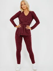 Melange gebreide geribbelde riemtop & broekcodering