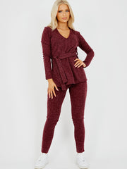 Melange gebreide geribbelde riemtop & broekcodering