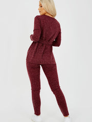 Melange gebreide geribbelde riemtop & broekcodering