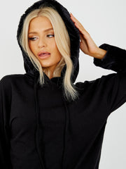 Faux Fur Trim Hoodie Jumper Dress