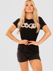 Camiseta de apliques de coco floral