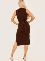 Self -Krawatten -Knoten -Strick -Midi -Kleid