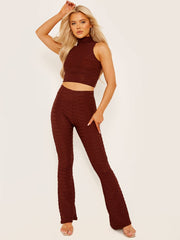Pleated Jersey Crop Top & Flared Trouser Co-ord
