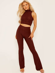 Pleated Jersey Crop Top & Flared Trouser Co-ord