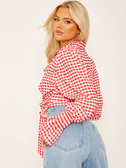 Checked Wrap Front Tie Knot Top