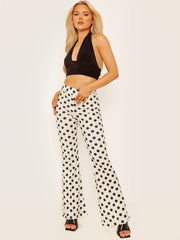 Polka Dot Print Flared Trouser