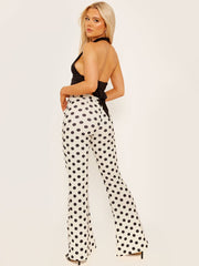 Polka Dot Print Flared Trouser