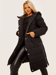 Long Sleeves Longline Padded Hooded Coat