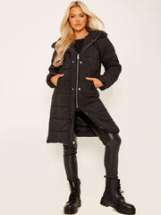 Long Sleeves Longline Padded Hooded Coat