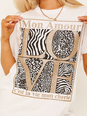 Mon amour Liebe grafisch gedrucktes T-Shirt