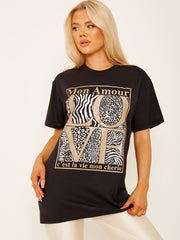 Mon amour Liebe grafisch gedrucktes T-Shirt